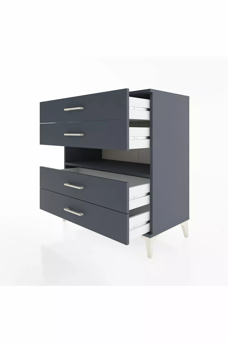 Commode Hyperion à une étagère et 4 tiroirs Anthracite-Anthracite