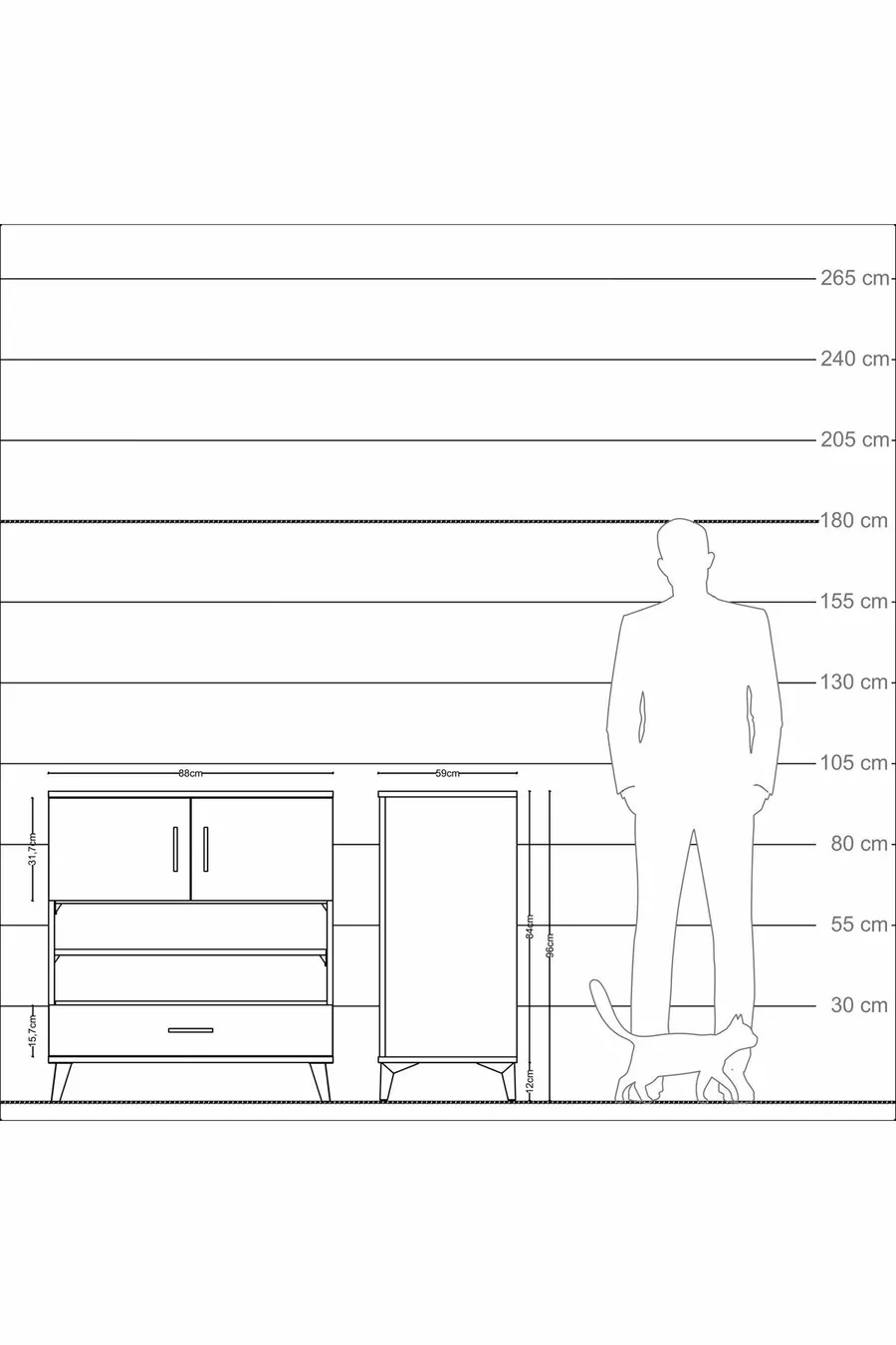 Kronos Dresser with 4 Shelves, 1 Drawer, 2 Doors, Pine-Anthracite