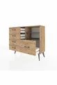 Commode Arges 2 étagères 5 tiroirs Pin-Anthracite/Pin