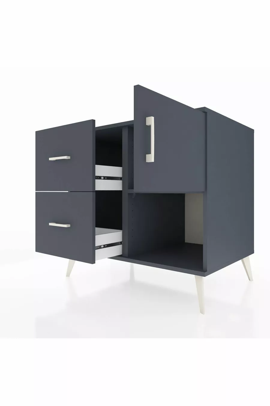 Commode Kronos à une étagère, 2 tiroirs et une porte, Anthracite-Anthracite