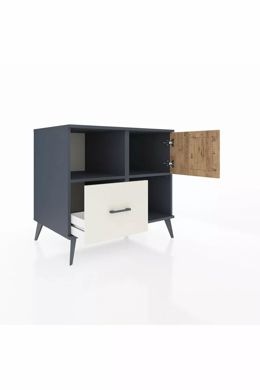 Commode Kronos avec 2 étagères, 1 tiroir, 1 porte, anthracite-pin/pierre de lune