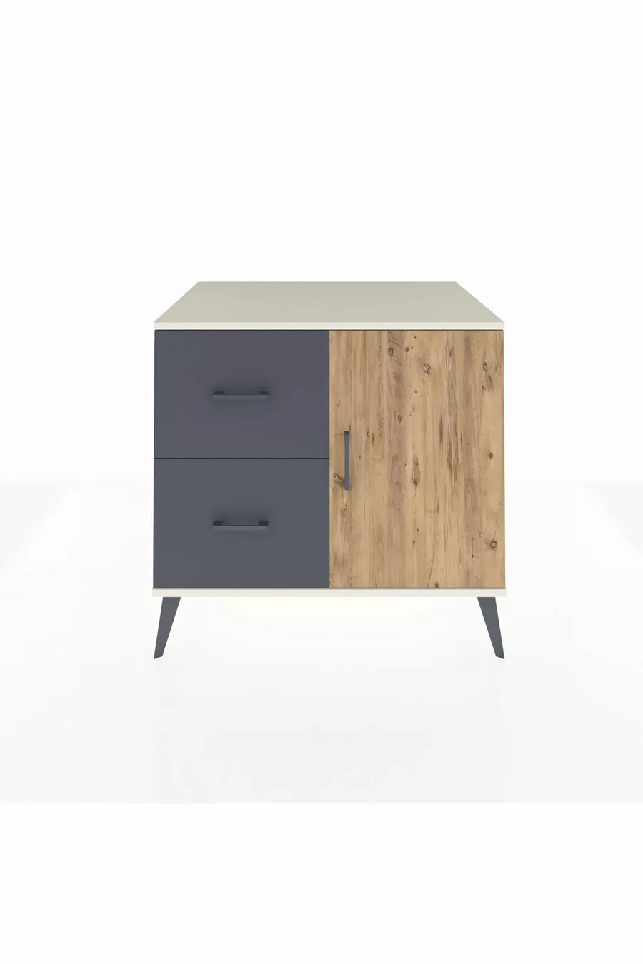 Commode Kronos à une étagère, 2 tiroirs, 1 porte, Pierre de Lune/Pin/Anthracite