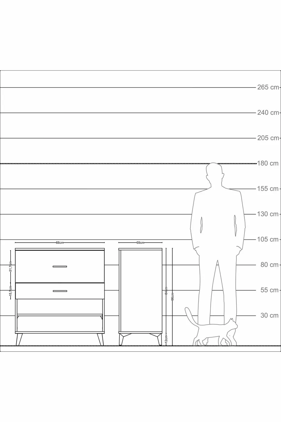 Commode Kronos à une étagère et deux tiroirs Anthracite-Pin