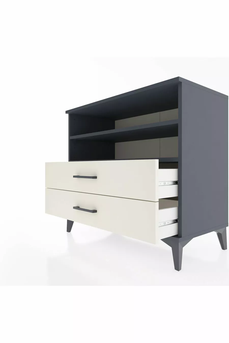 Commode Hyperion 2 étagères 2 tiroirs Anthracite-Pierre de Lune