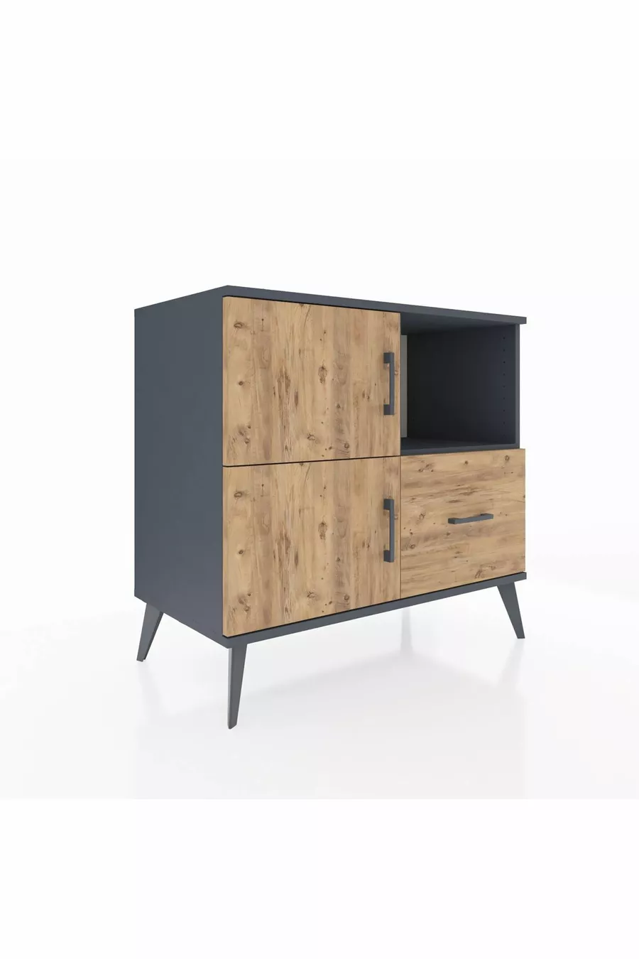 Commode Hyperion 2 étagères 1 tiroir 2 portes Anthracite-Épicéa