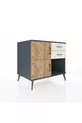 Commode Kronos à une étagère, 2 tiroirs, 2 portes Anthracite-Sapin/Pierre de lune