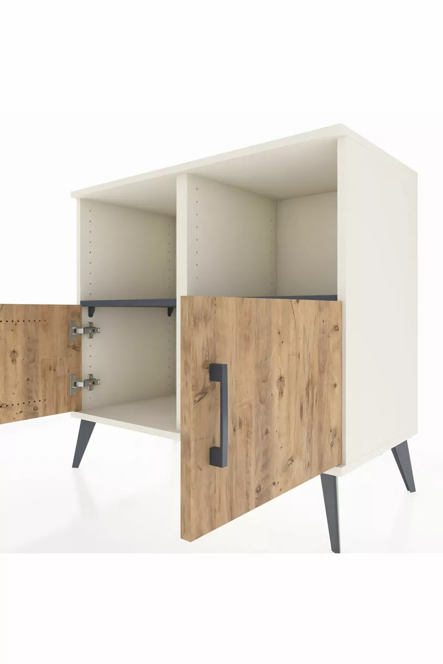 Commode Hyperion 2 étagères 2 portes Pierre de lune-Pin/Anthracite