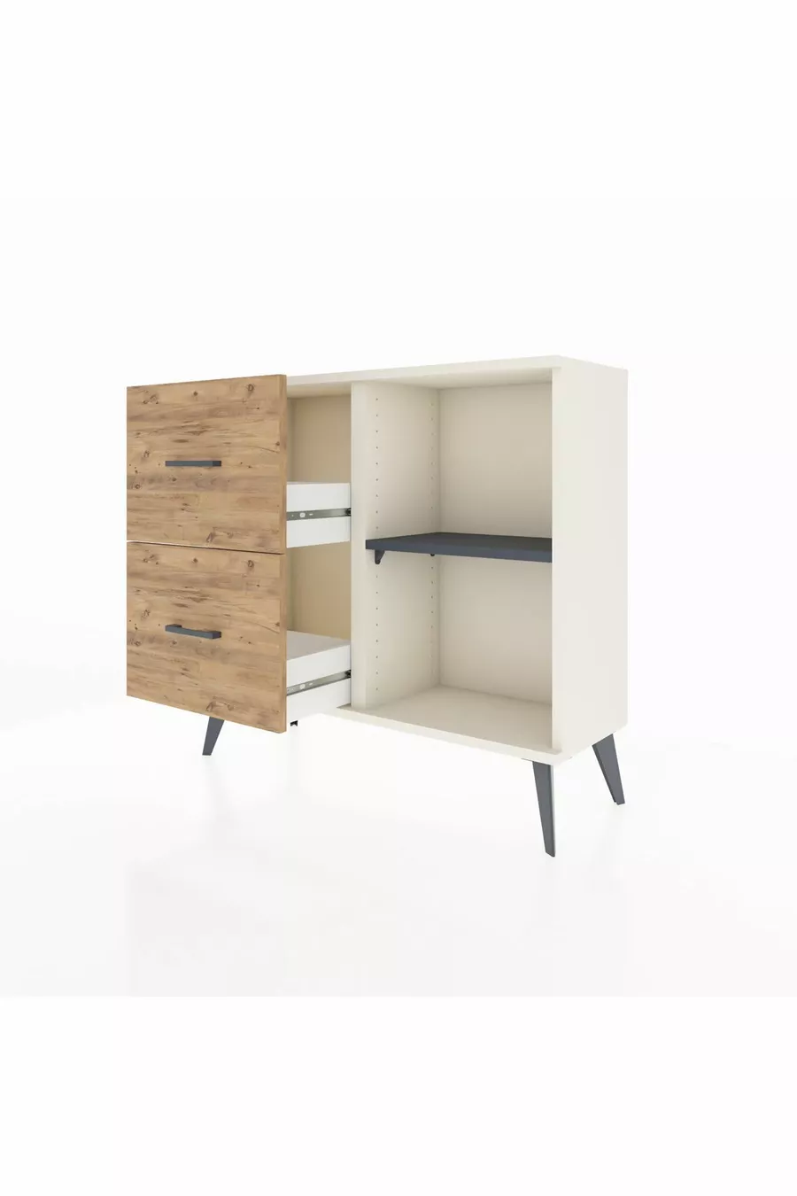 Commode Arges à une étagère et 2 tiroirs Agate-Anthracite/Merisiers