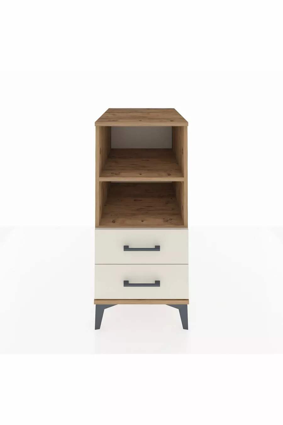 Table de chevet Kronos avec 2 étagères et 2 tiroirs, pin-granit