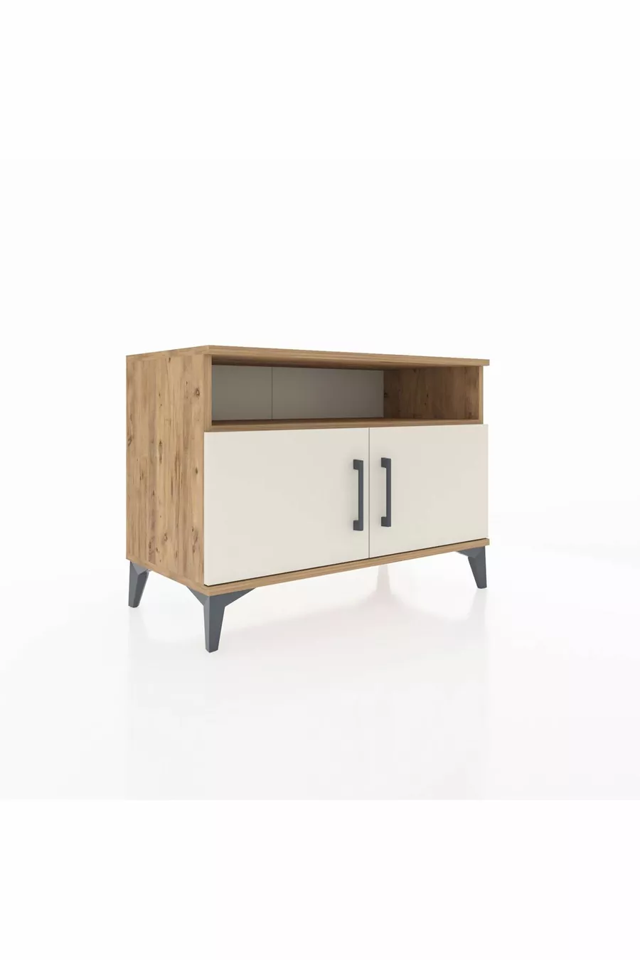 Commode Hyperion 2 étagères 2 portes Pin-Gris Ancien