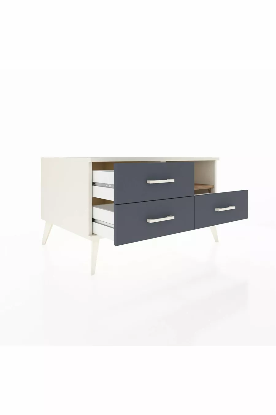Commode Kronos à une étagère et trois tiroirs, Pierre de lune-Pin/Anthracite