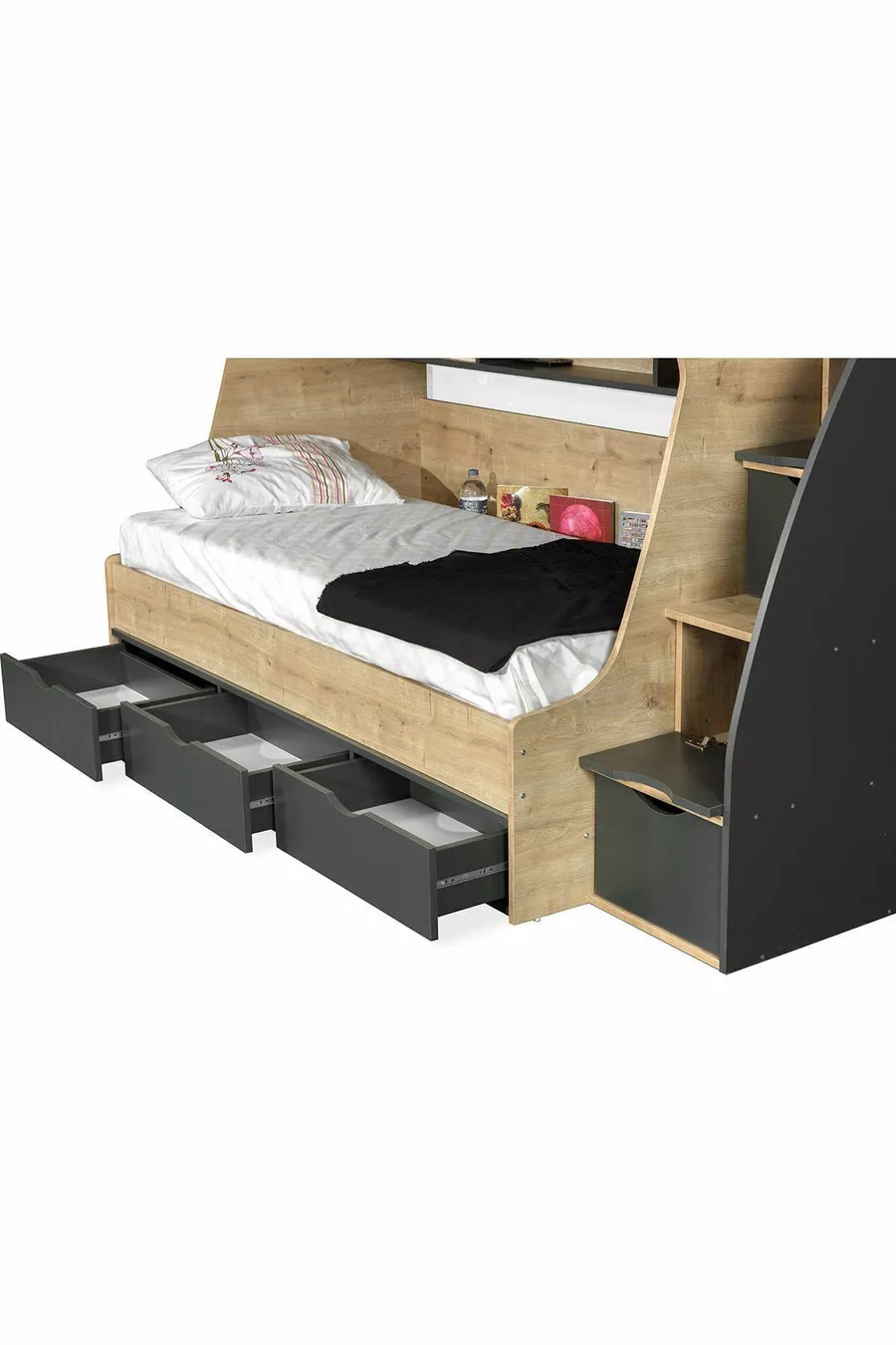 Lit superposé Ranza, lit superposé Truva avec tiroirs, 2 matelas Comfort