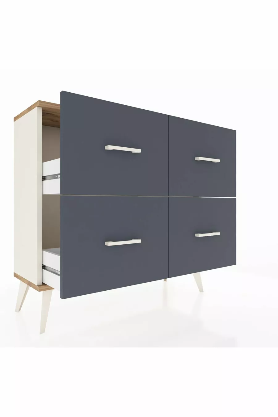 Commode Arges 4 tiroirs Pierre d'ailes-Pin/Anthracite