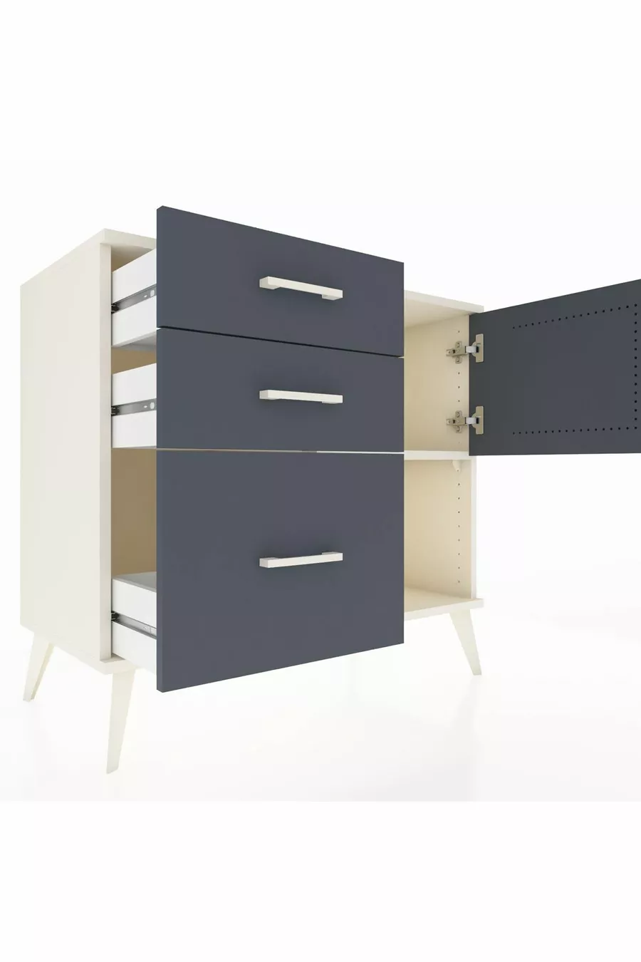 Commode Hyperion à une étagère, 3 tiroirs, 1 porte, Pierre de Lune-Anthracite
