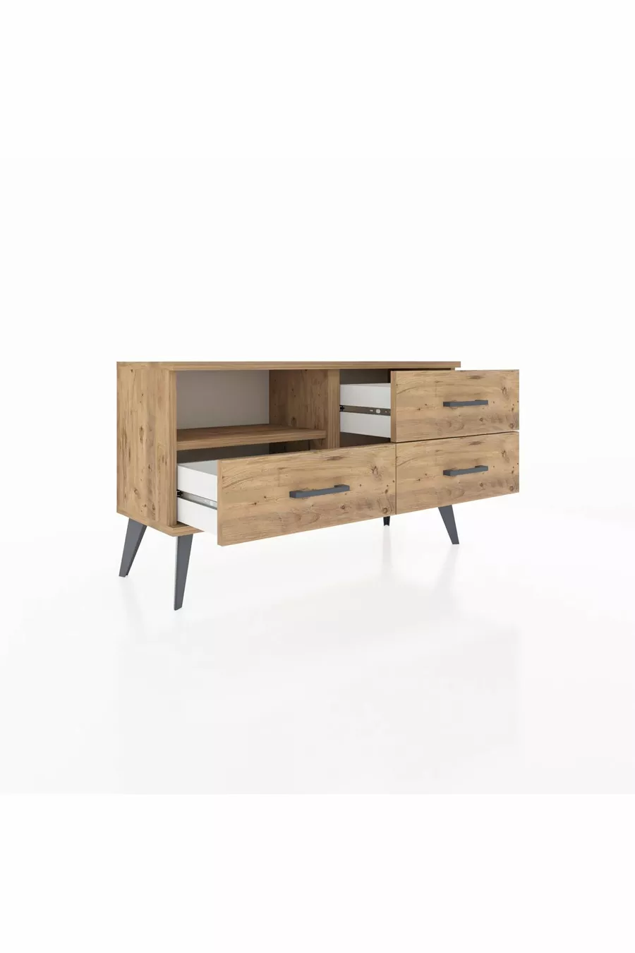 Commode Arges à un seul étagère et 3 tiroirs en pin