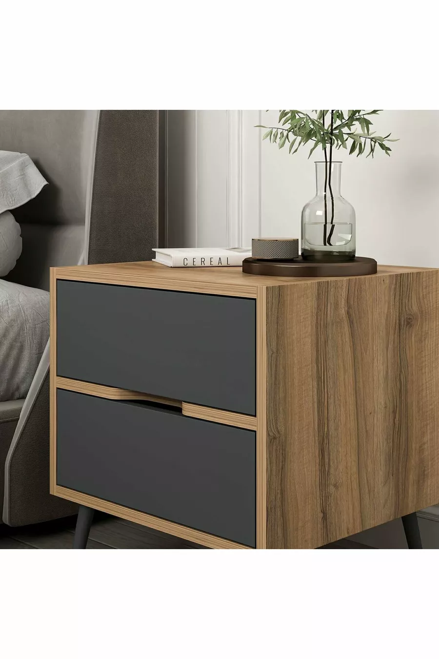 Elina Bedside Table with 2 Drawers - Gold/Anthracite
