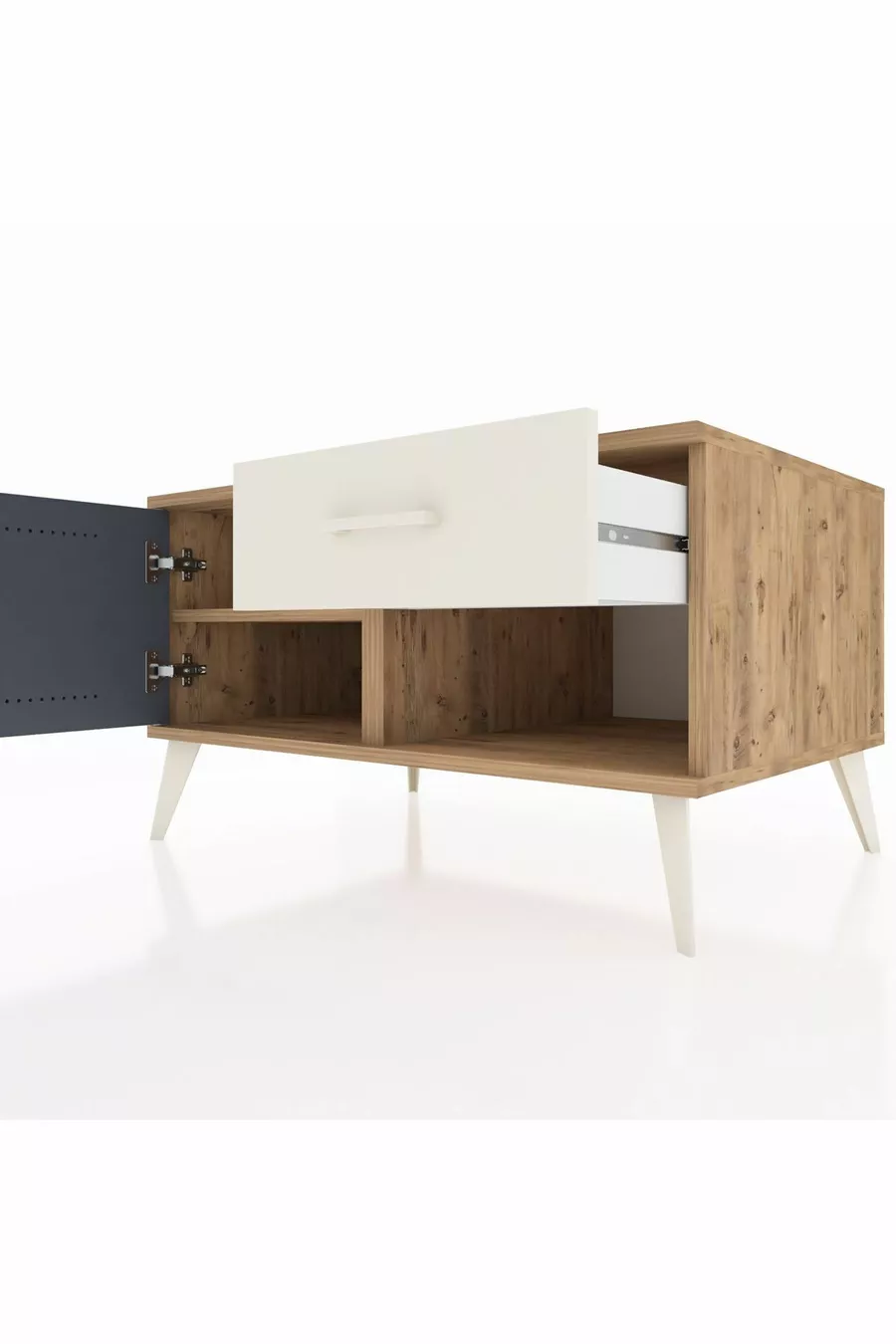 Commode Kronos avec une étagère, un tiroir et une porte, pin-anthracite/pierre de lune