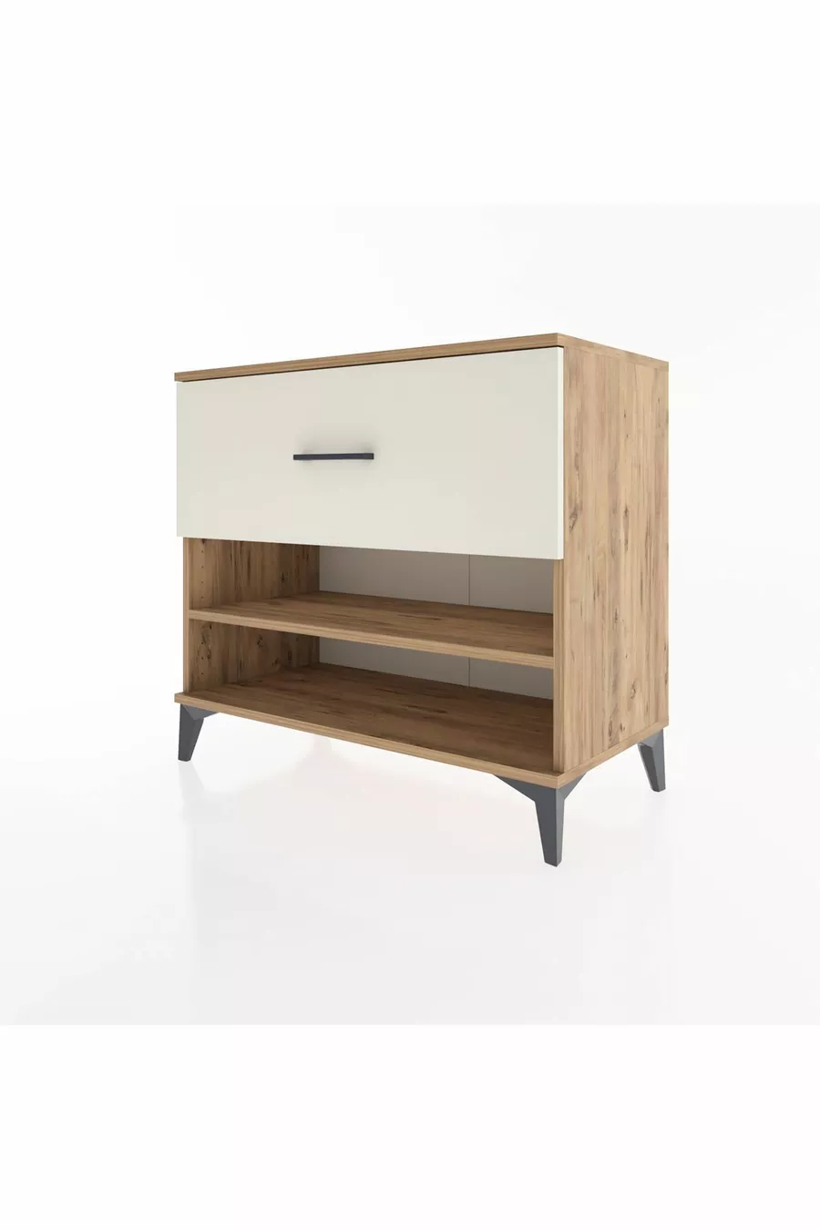 Commode Hyperion à une étagère et un tiroir, pin et marbre d'onyx