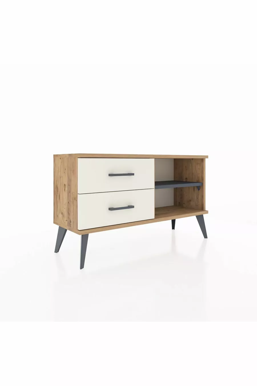Commode Arges à une étagère et deux tiroirs en pin anthracite/granit