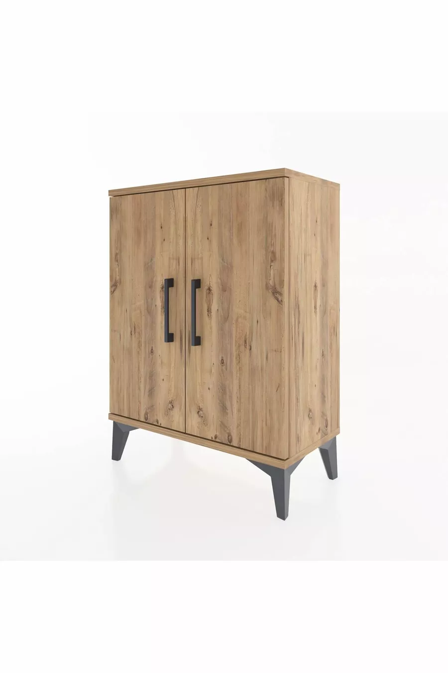 Table de chevet Arges à 2 étagères et 2 portes, pin-pin