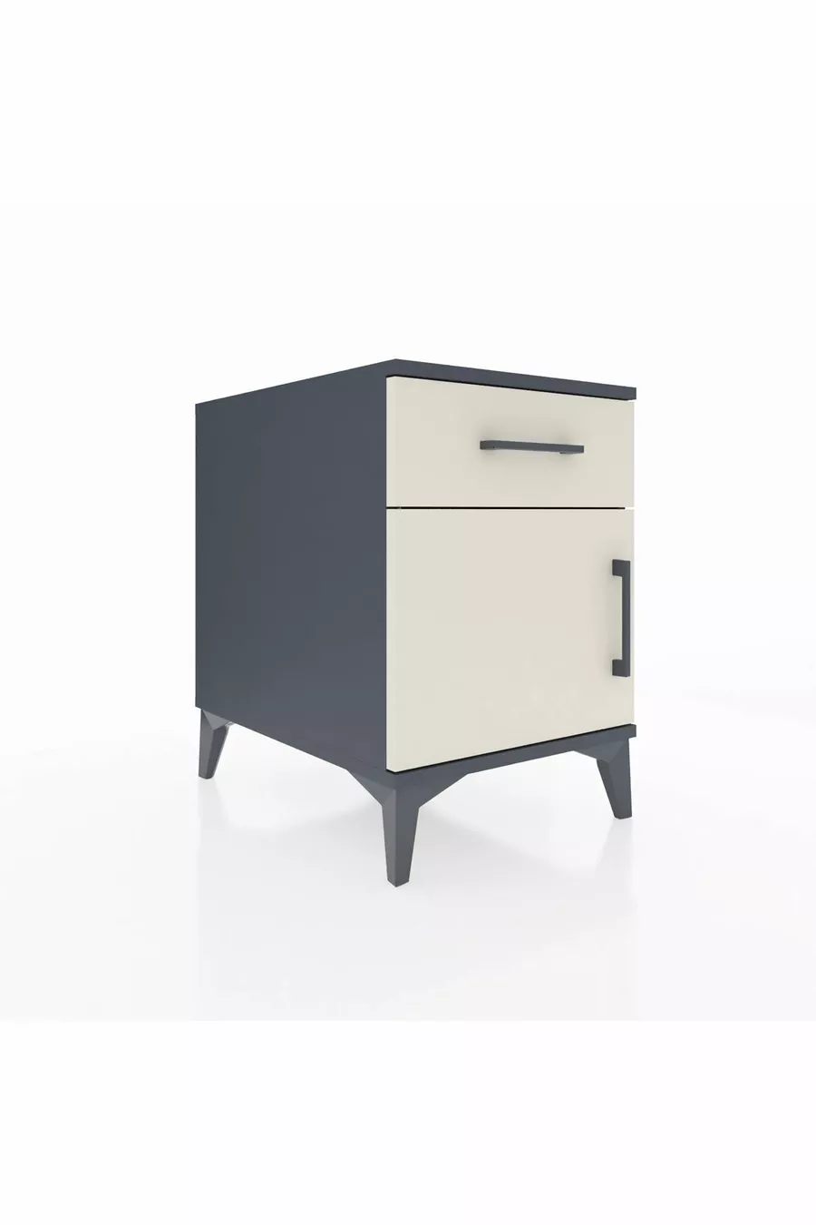 Table de chevet Kronos avec une étagère, un tiroir et une porte, Anthracite-Patine de pierre