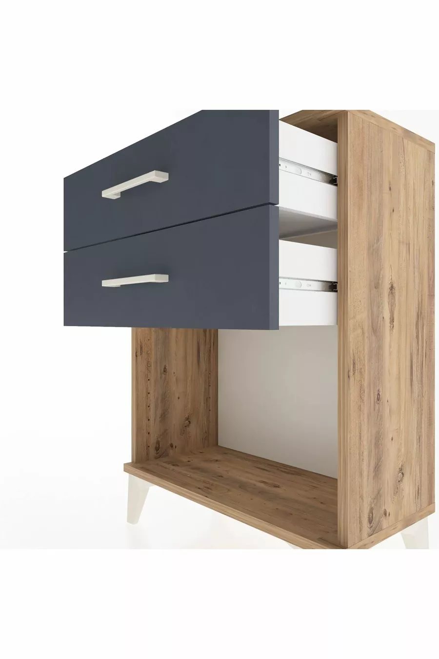 Table de chevet Arges à 2 tiroirs Pin-Anthracite
