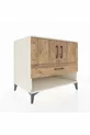 Commode Kronos avec 2 étagères, 1 tiroir et 2 portes, Pierre de Lune-Sapin