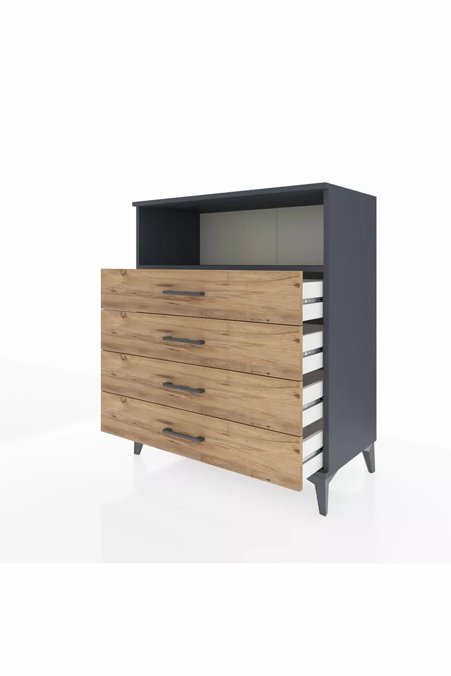 Commode Hyperion à une étagère et 4 tiroirs Anthracite-Pin