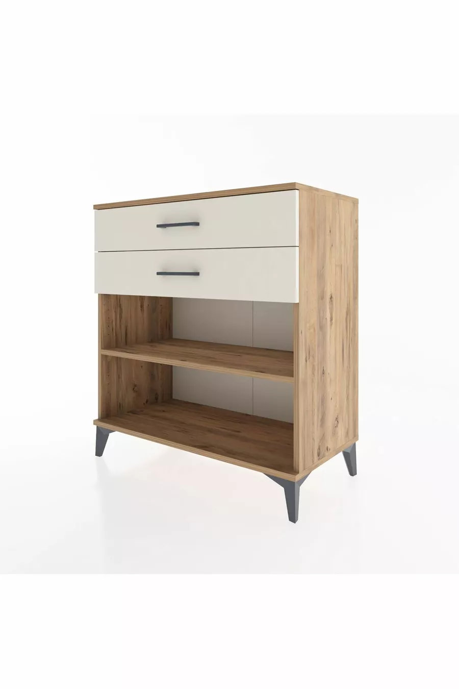 Commode Hyperion à un seul étagère et 2 tiroirs en pin-onyx