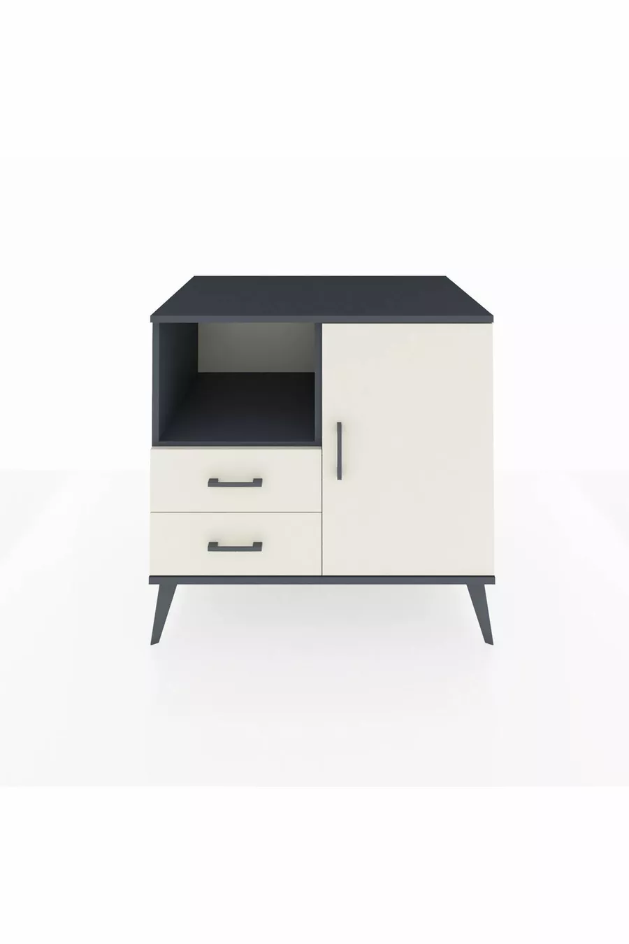 Commode Kronos avec 2 étagères, 2 tiroirs et 1 porte, Anthracite-Pierre de lune