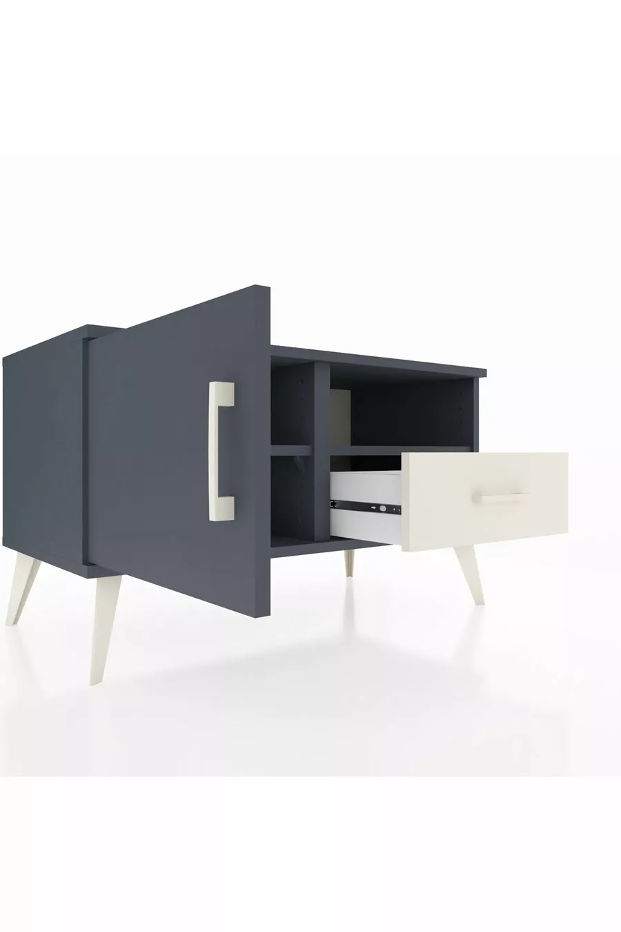 Commode Hyperion 2 étagères avec 1 tiroir et 1 porte, Anthracite-Anthracite/Gris pierre