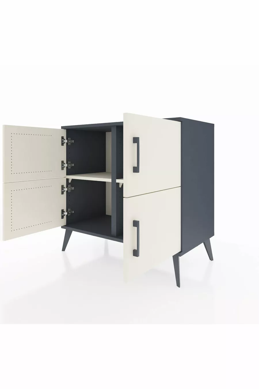 Commode Hyperion 2 étagères 4 portes Anthracite-Pierre de lave