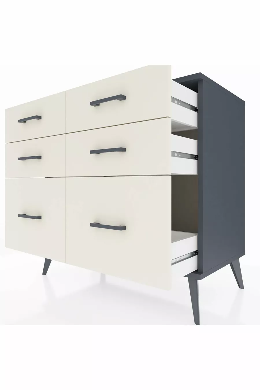 Commode Hyperion 6 tiroirs Anthracite-Anthracite/Pierre de lune