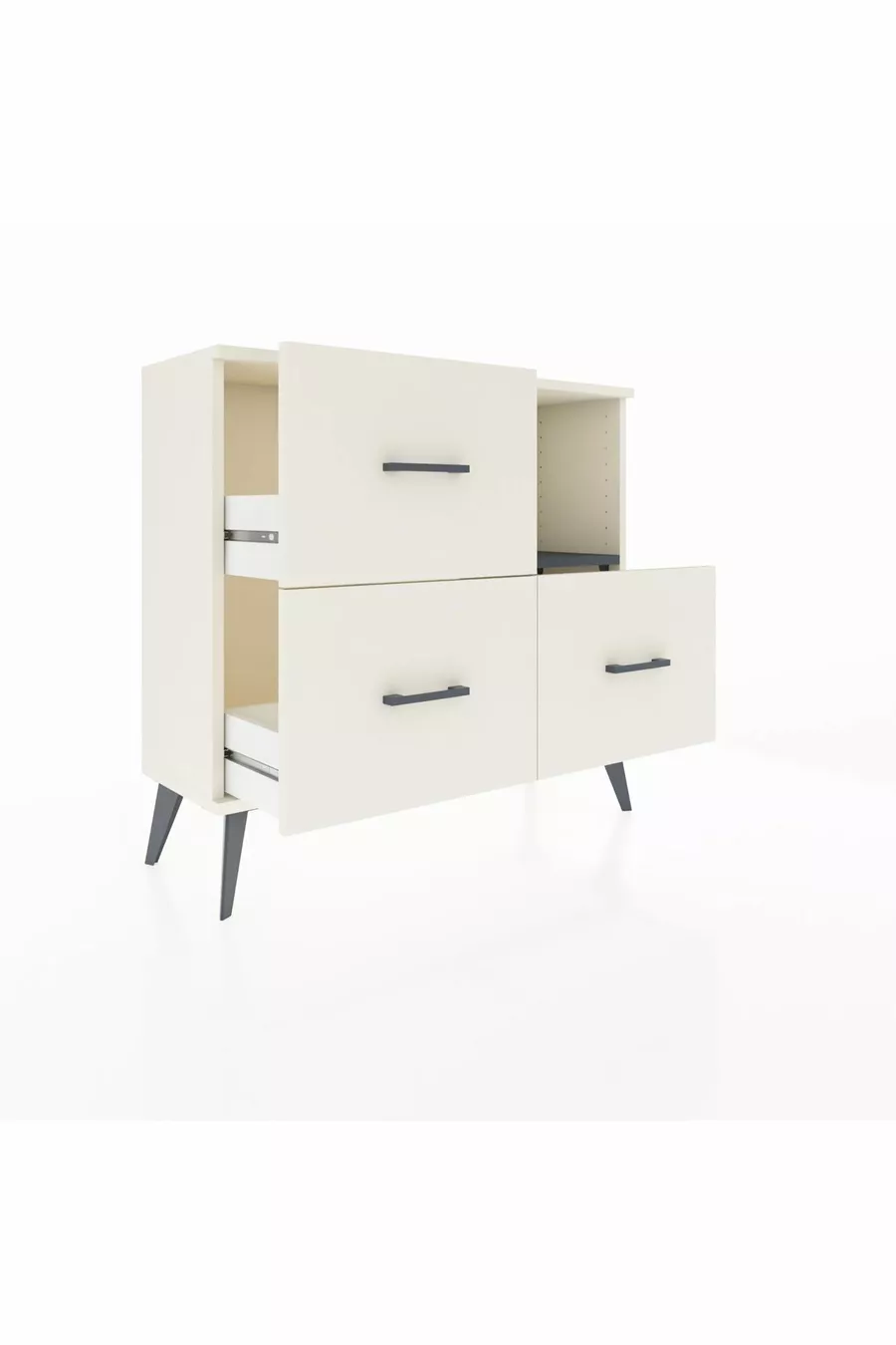 Commode Arges à une étagère et trois tiroirs, couleur quartz-anthracite/quartz
