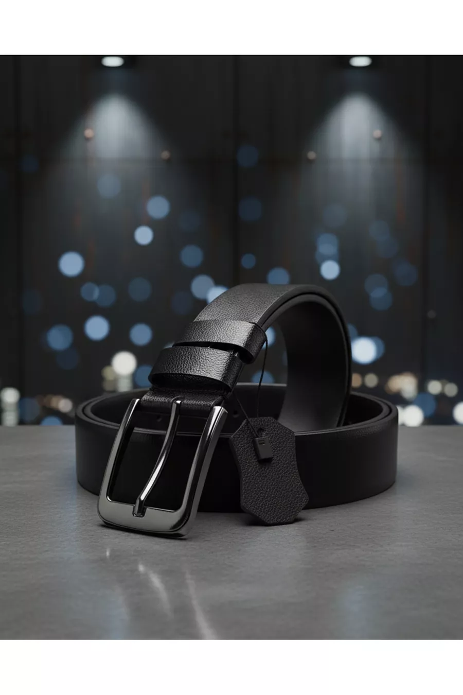Ceinture homme en cuir véritable noir à  %