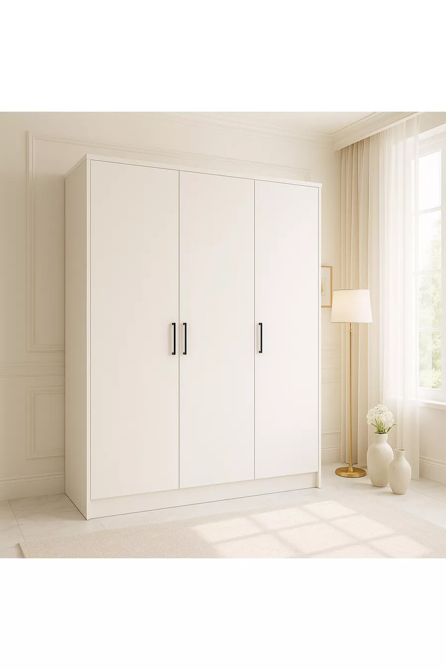 % MDF 3-Door Storage Cabinet |  cm | White – Modern Multi-Purpose Wardrobe