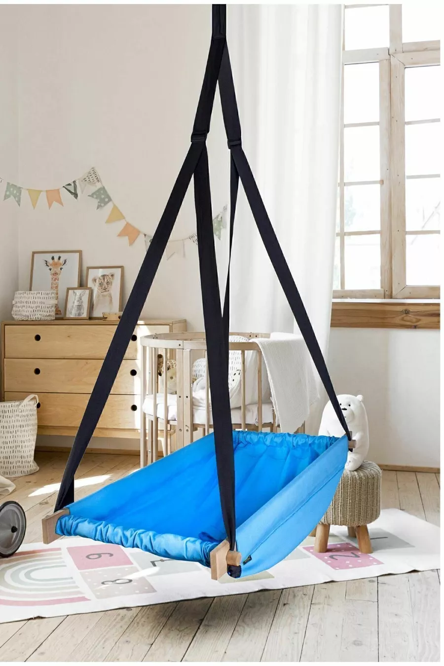 Flow Blaues Holz Federwippe Hängematte Kinderbett Hoppala An Decke Hängende Hängematte Schaukel Babybett