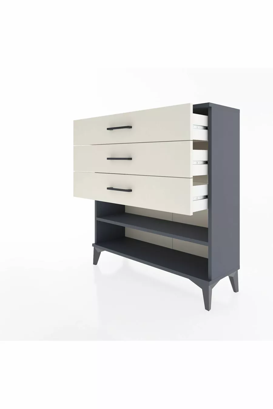 Commode Arges à une étagère et 3 tiroirs Anthracite-Pierre de Lune