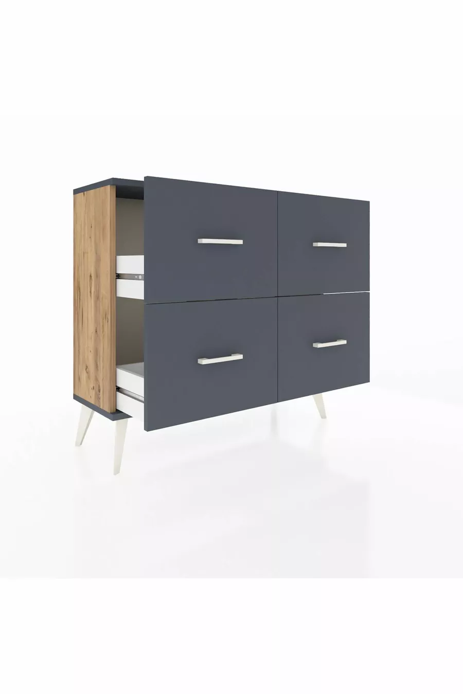 Commode Arges 4 tiroirs Pin-Anthracite
