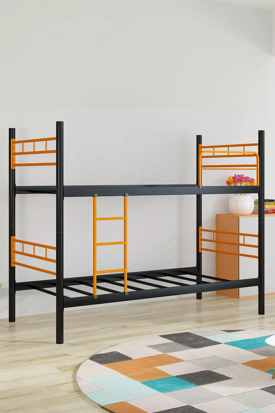 Lits superposés, Métal, Démontable, Orange et Noir