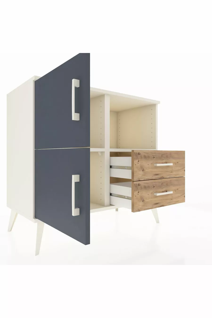 Hyperion Dresser with 2 Shelves, 2 Drawers, 2 Doors Moonstone-Anthracite/Pine