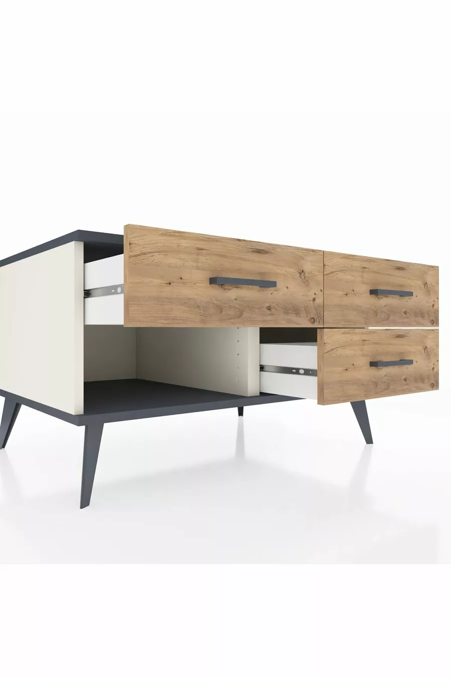 Commode Kronos 3 tiroirs Pierre de Lune-Anthracite/Pin