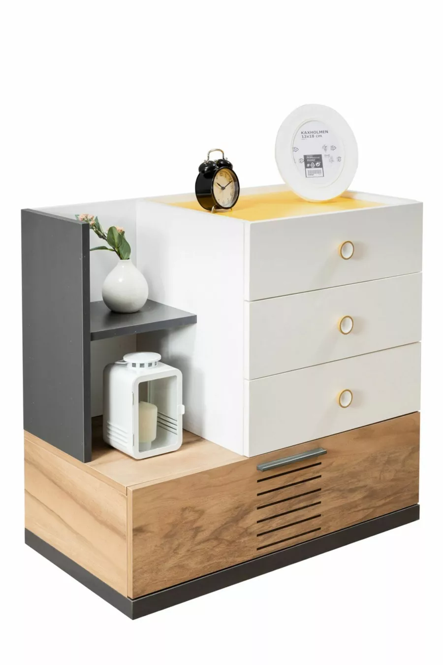 Chambre d'Adolescent Relax - Armoire 4 Portes, Lit, Table de Chevet, Commode, Bureau