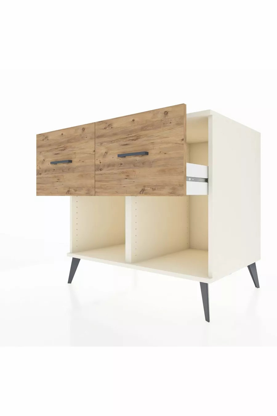 Commode Kronos 2 tiroirs Pierre de Lune-Anthracite/Pin