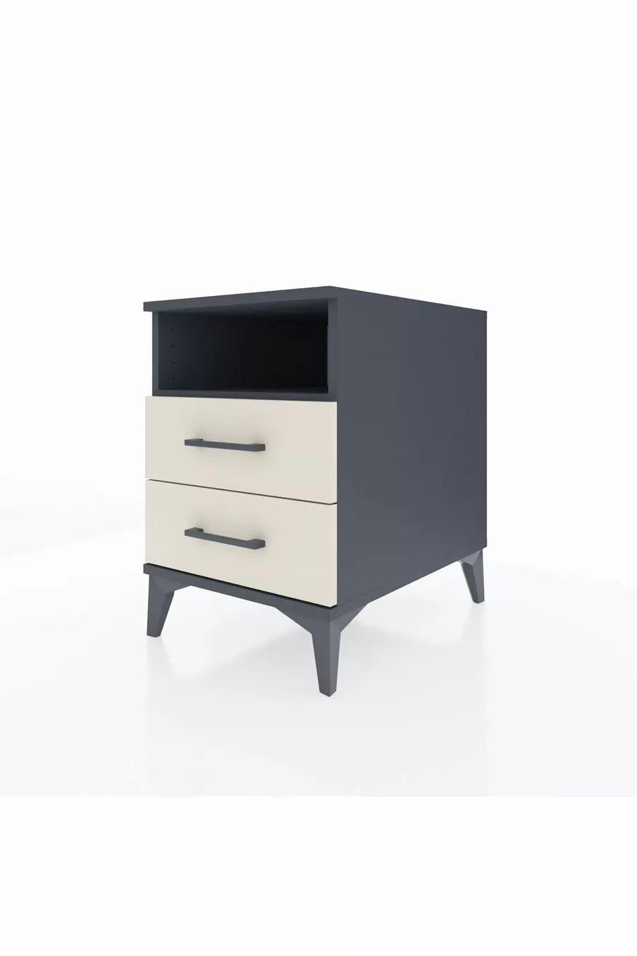 Comodino Kronos con una mensola e 2 cassetti Antracite-Gesso