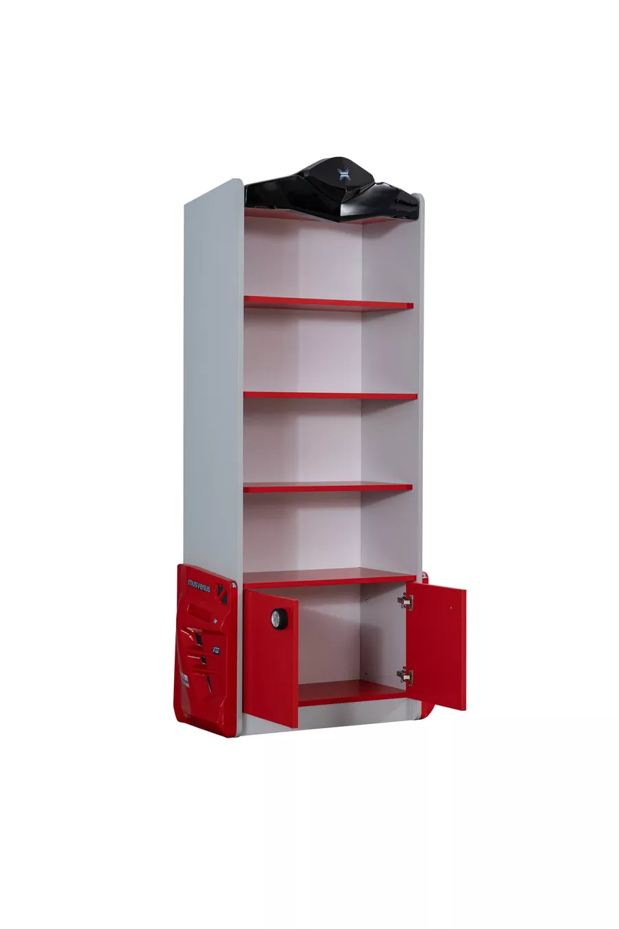 Kinderkamer - Bed met Jaguar-auto, Kledingkast met 3 deuren, Bureau, Ladekast, Boekenkast - Rood