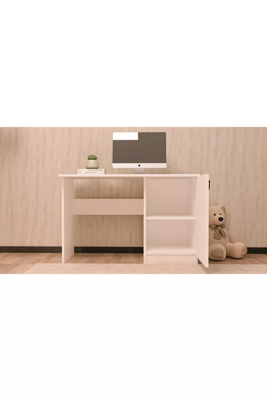 4-teiliges weißes MDF-Jugendzimmer-Set (Bett, Kleiderschrank, Bücherregal und Schreibtisch)