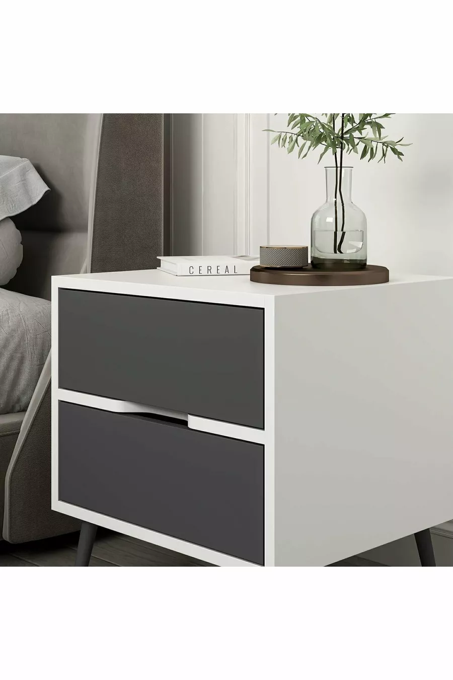 Elina Table de chevet à 2 tiroirs - Blanc/Anthracite