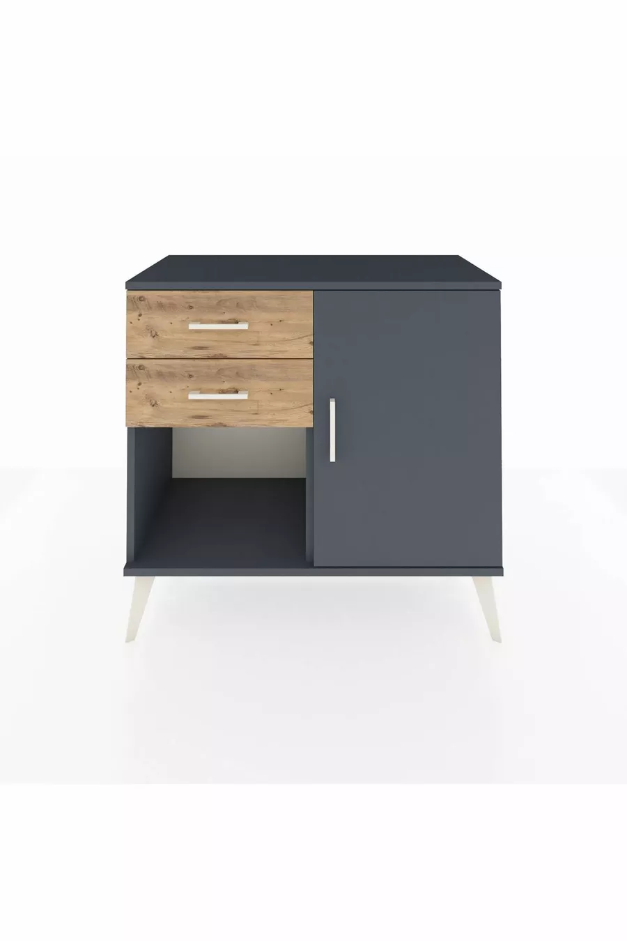 Commode Hyperion avec une seule étagère, 2 tiroirs et une porte, Anthracite-Anthracite/Sapin