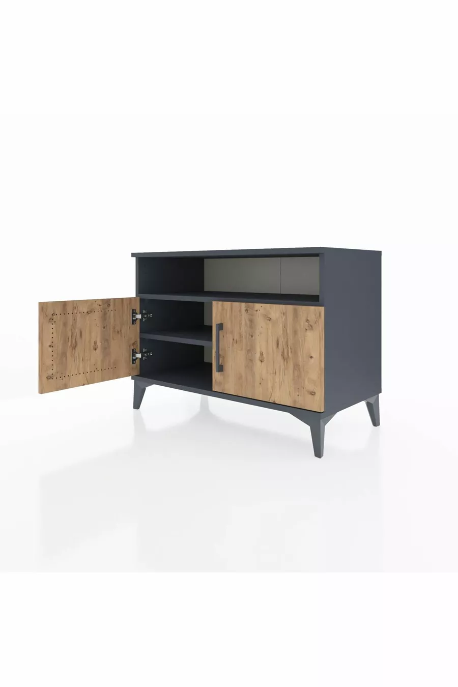 Commode Hyperion 2 étagères 2 portes Anthracite-Pin
